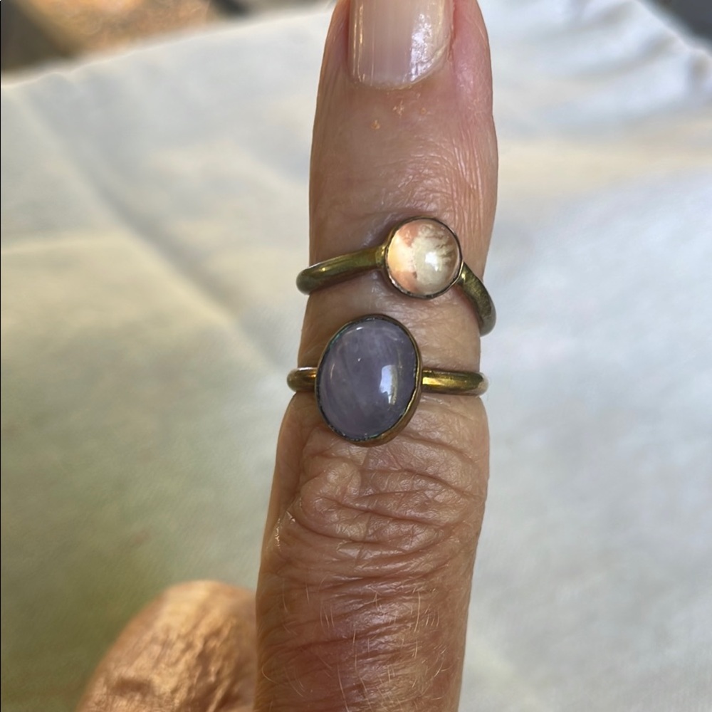 Lavender Jade and Citrine and Brass Rings